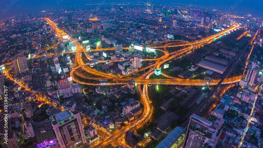 Time Lapse Day To Night Cityscape Of Bangkok City, Thailand