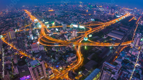 Time Lapse Day To Night Cityscape Of Bangkok City, Thailand