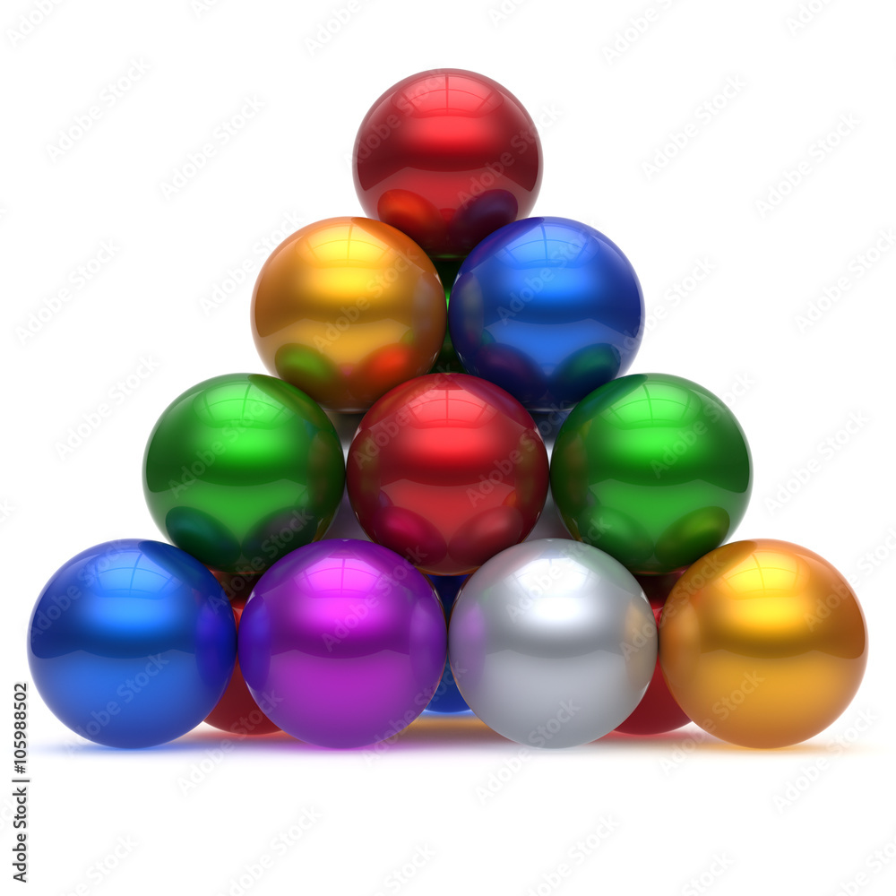 Pyramid corporation sphere ball red top order leadership element teamwork hierarchy stable group business concept multicolor different colors colorful shiny sparkling icon. 3d render isolated Pyramid corporation sphere ball red top order leadership element teamwork hierarchy stable group business concept multicolor different colors colorful shiny sparkling icon. 3d render isolated