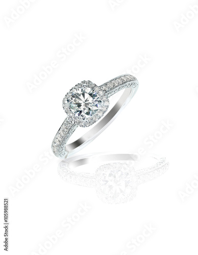 Diamond solitaire engagement wedding ring isolated on white
