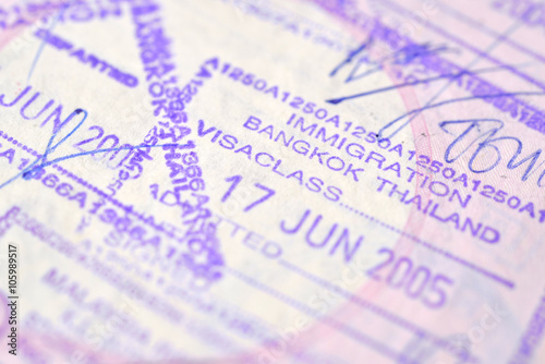 Passport stamp background - Immigration (selective focus)
