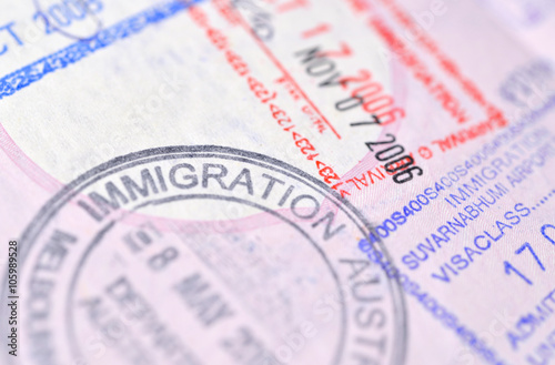 Passport stamp background - Immigration (selective focus)