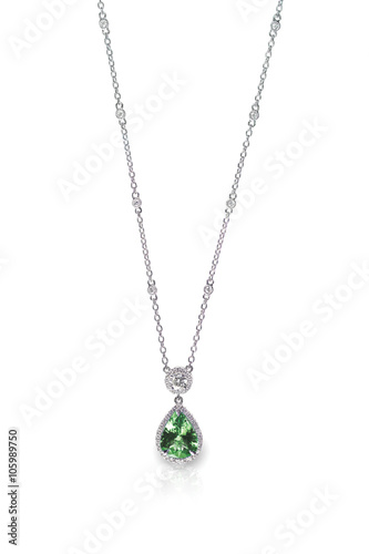 Green Gemstone Pendant Necklace isolated on white