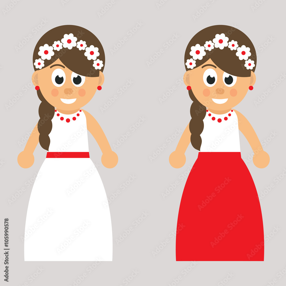 cartoon girl in white and red skirt vector cartoon girl in white and red skirt vector