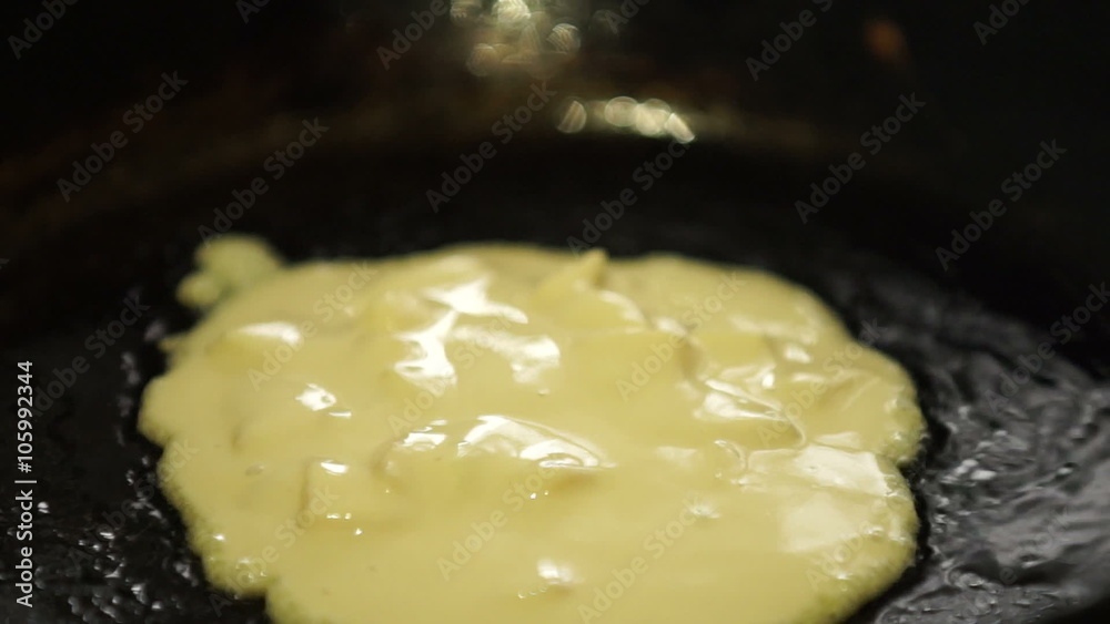 Making Small Pancake on Sizzling Frying Pan. HD, 1920x1080. Stock Footage Making Small Pancake on Sizzling Frying Pan. HD, 1920x1080. Stock Footage