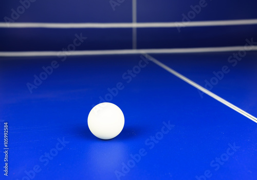 White Table Tennis Ball on a Blue Table