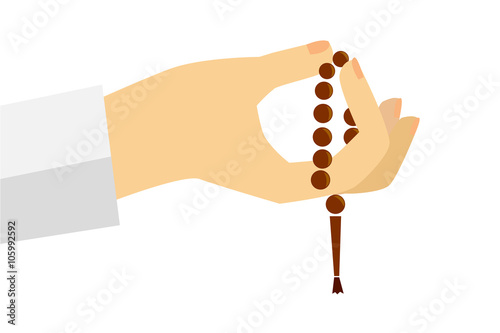 Hand - Holding Tasbih (prayer beads) at white background
 photo
