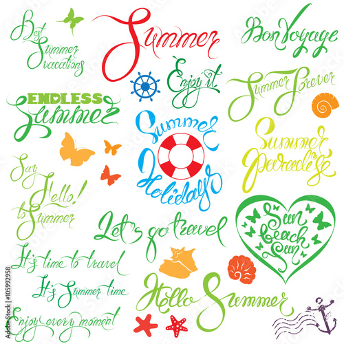 Set of handwritten text: Endless Summer, enjoy it, let`s go trav