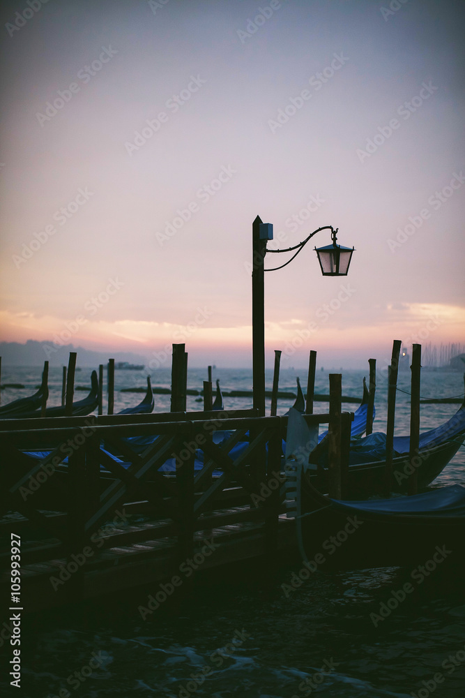 Lantern on the coast of a gondola, at dusk