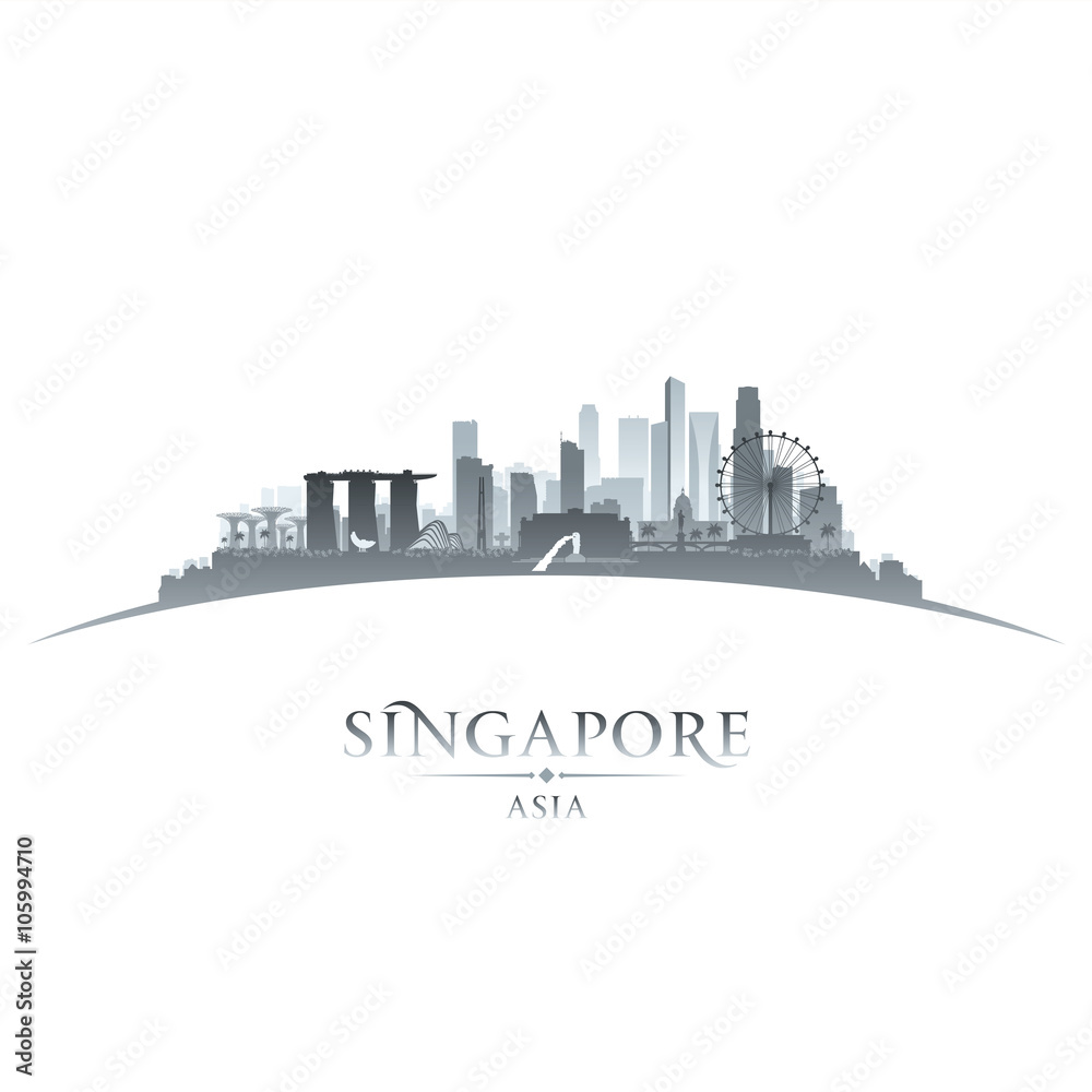 Fototapeta premium Singapore city skyline silhouette white background