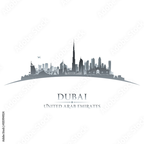 Dubai UAE city skyline silhouette white background