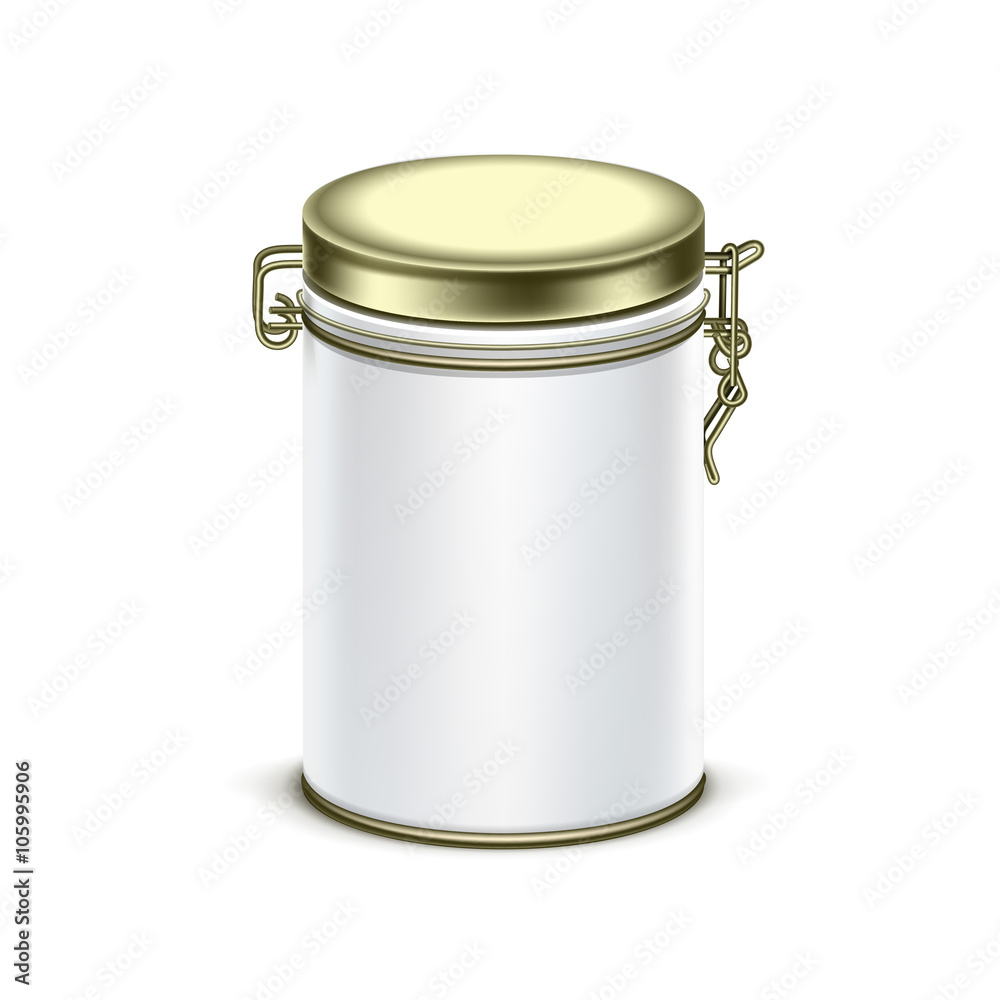 Vector white tin box packaging container for tea or coffee Vector white tin box packaging container for tea or coffee
