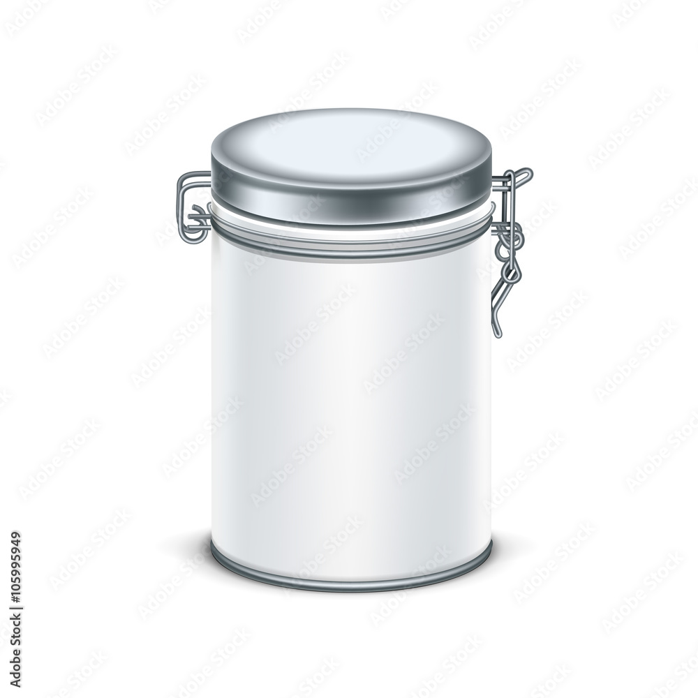 Vector white tin box packaging container for tea or coffee Vector white tin box packaging container for tea or coffee