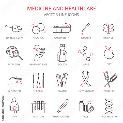 Modern thin line of icons on medicine.