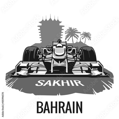 Vintage poster Grand Prix Bahrain. Vector illustration for poster, logotype, web with old paper texture background
