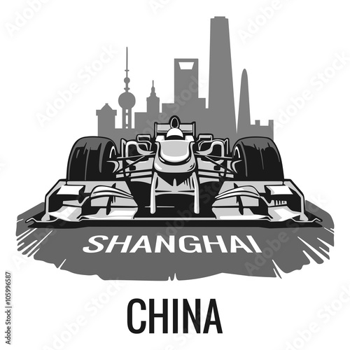 Vintage poster Grand Prix China. Vector illustration for poster, logotype, web with old paper texture background