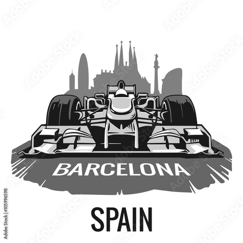 Vintage poster Grand Prix Spain. Vector illustration for poster, logotype, web with old paper texture background