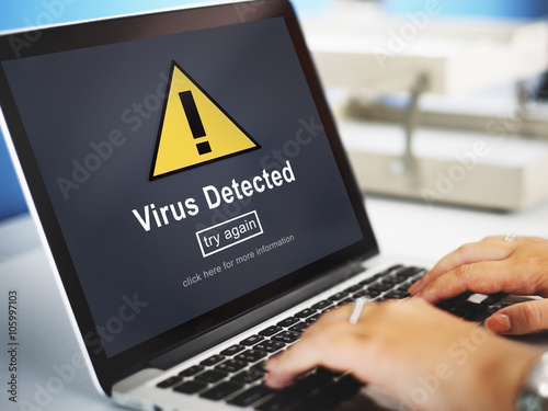 Fototapeta Naklejka Na Ścianę i Meble -  Virus Detected Alert Hacking Piracy Risk Shield Concept
