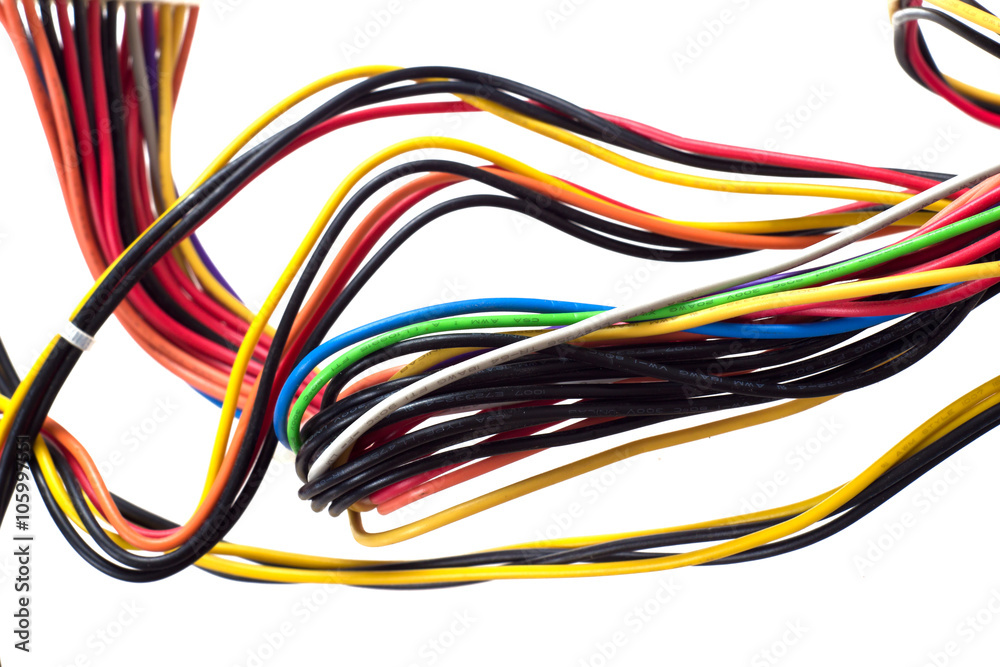 Multicolored computer cable isolated on white background