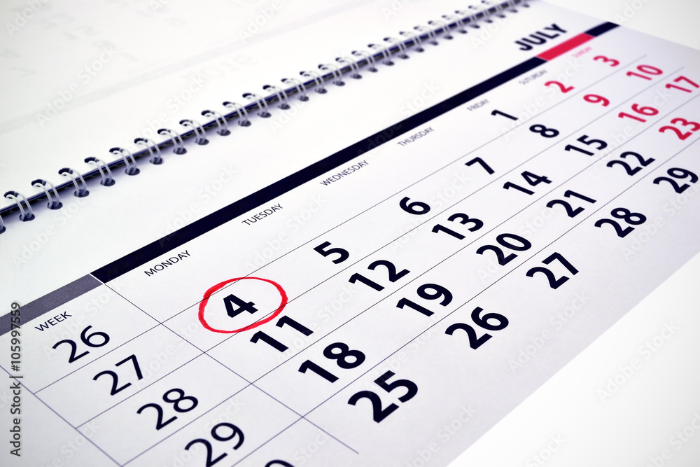 Monthly calendar with date 4 july Monthly calendar with date 4 july