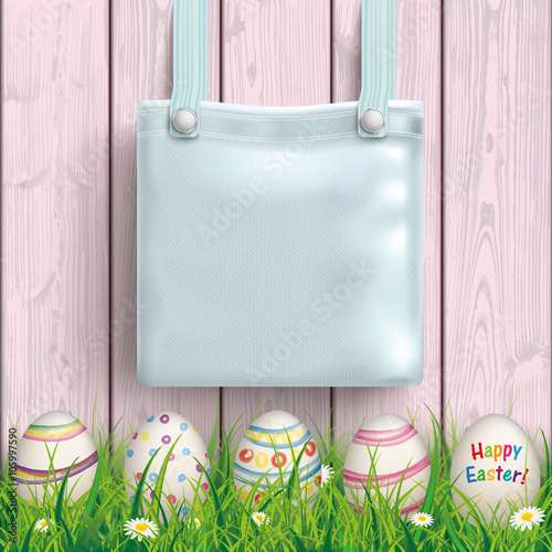 Happy Easter Eggs Grass Wood Purse