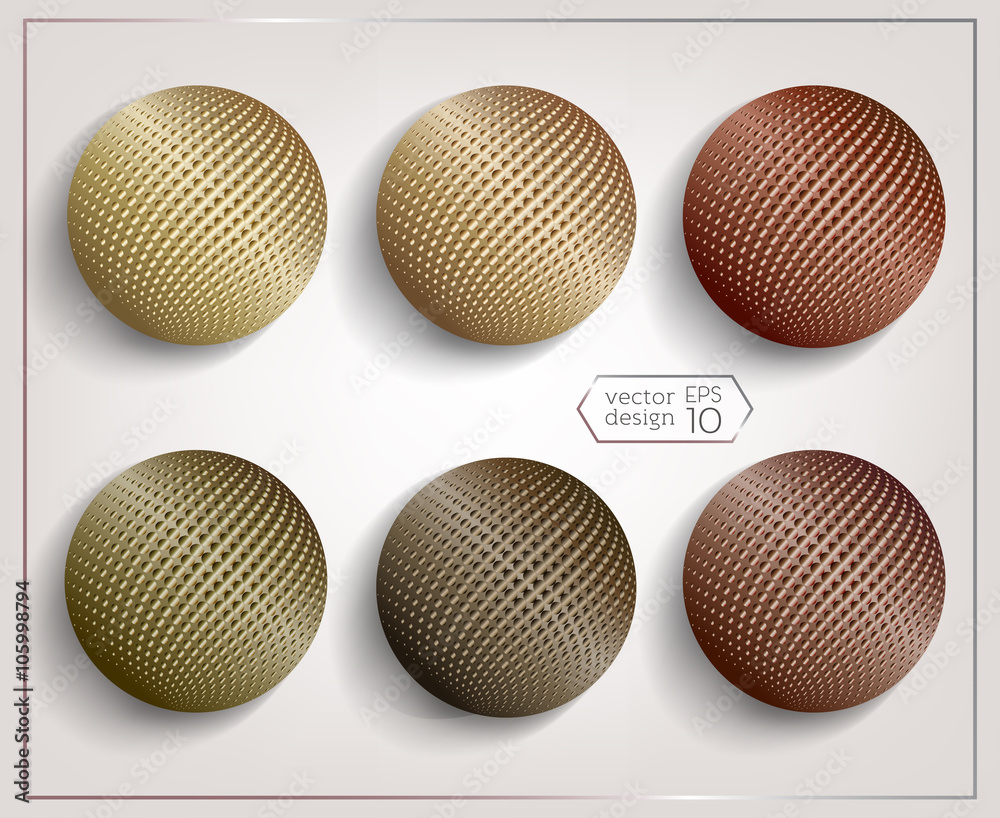 Fototapeta premium A set of 3D spheres with Halftone Effect. Metal effect. Elements for design. Vector EPS10 comfortable editing.