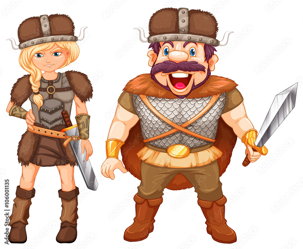 Male and female vikings in armour suit Male and female vikings in armour suit