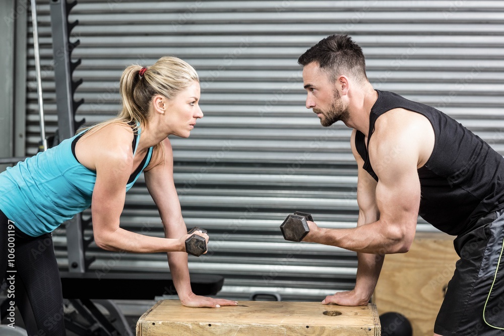 Fototapeta premium Couple lifting dumbbells together