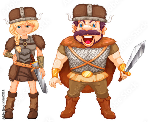 Male and female vikings in armour suit