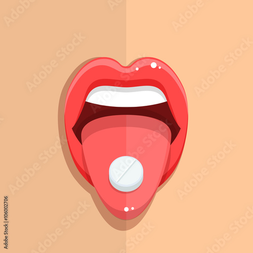 Woman taking pill. 