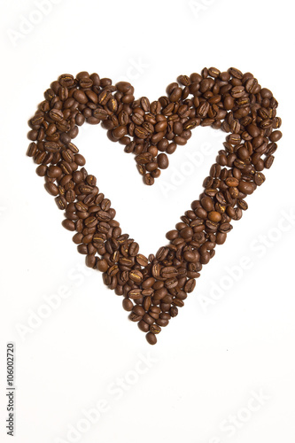 Sight 'heart' from Coffee beans on white background
