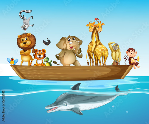Wild animals on the boat at sea