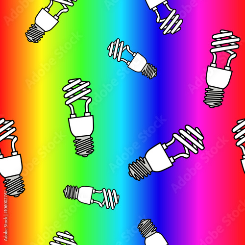 Energy saving light bulbs seamless pattern. Vector illustration.