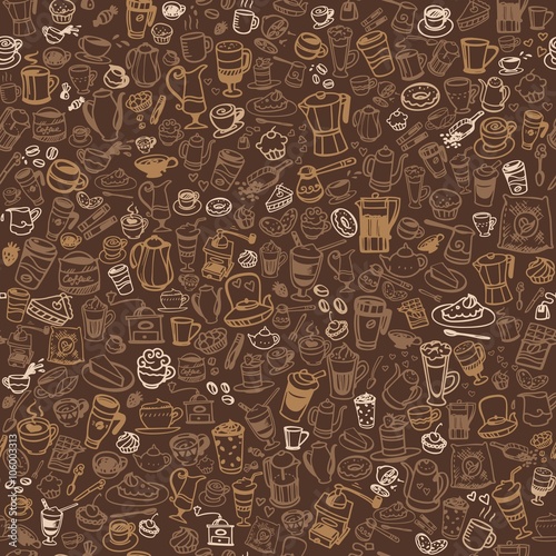 doodle coffee and tea seamless background © red_spruce