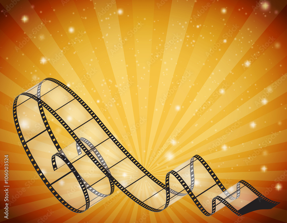 Naklejka premium abstract horizontal background with retro film strip, rays 