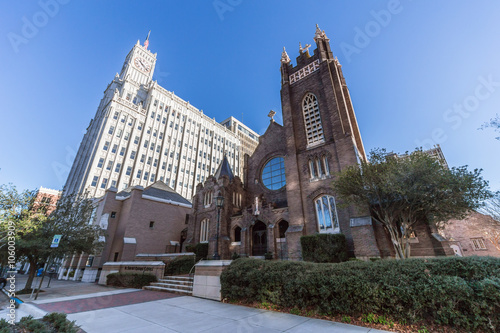St Andrew's Episcopal Cathedral and Lamar Life Building in Downtown Jackson,  Mississippi