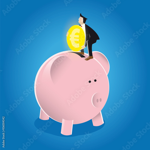 Saving money in a piggy bank