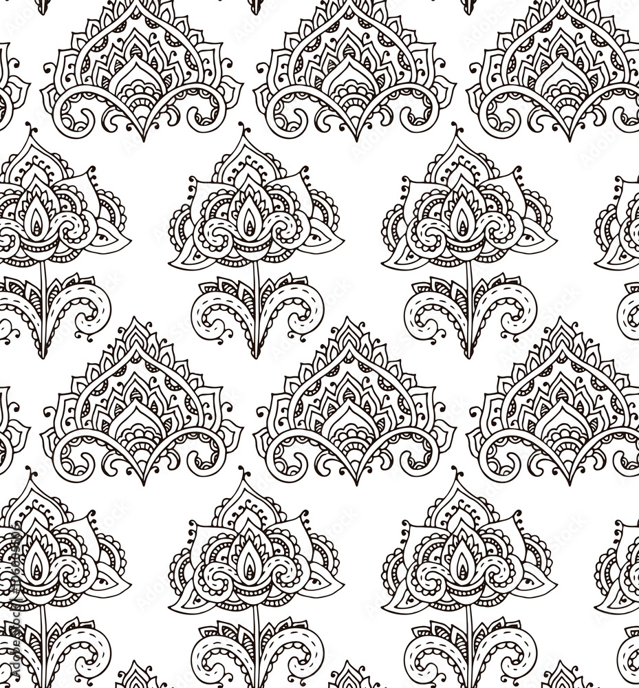 Vector seamless pattern with hand drawn henna floral elements