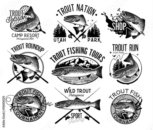 Vintage trout fishing emblems