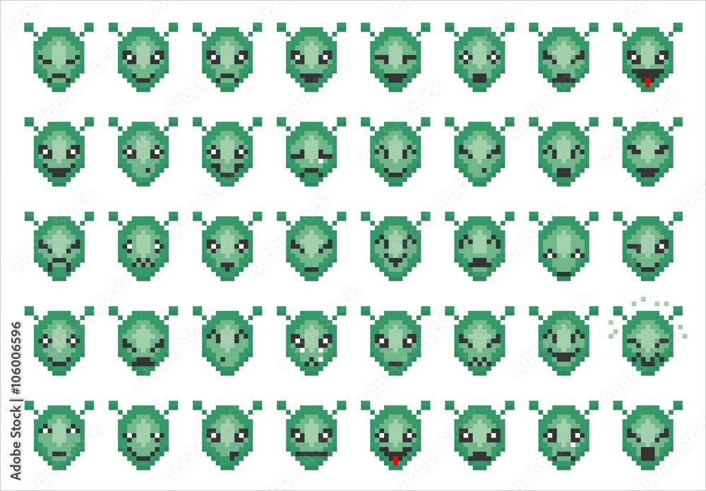 Naklejka premium vector icons of smiley alien faces