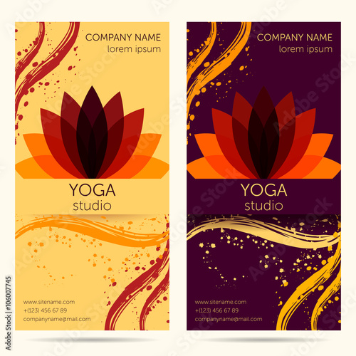 Design template for yoga studio with abstract lotus flower. Brochure, card, invitation, flyer, banner. Design concept for yoga center, beauty salon, spa, cosmetics. Colorful vector illustration