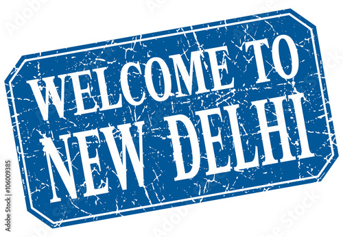 welcome to New Delhi blue square grunge stamp