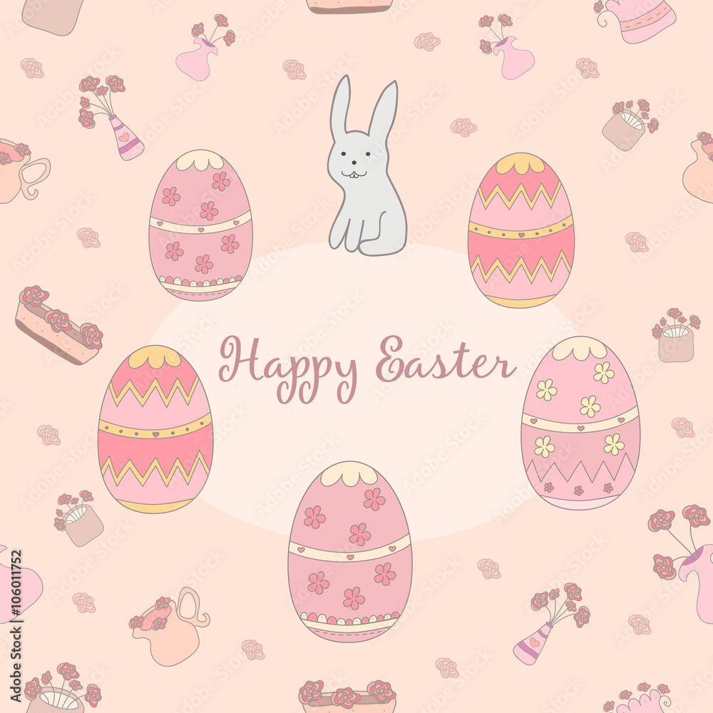 Hand Drawn lovely spring pattern background - Happy Easter made in vector.