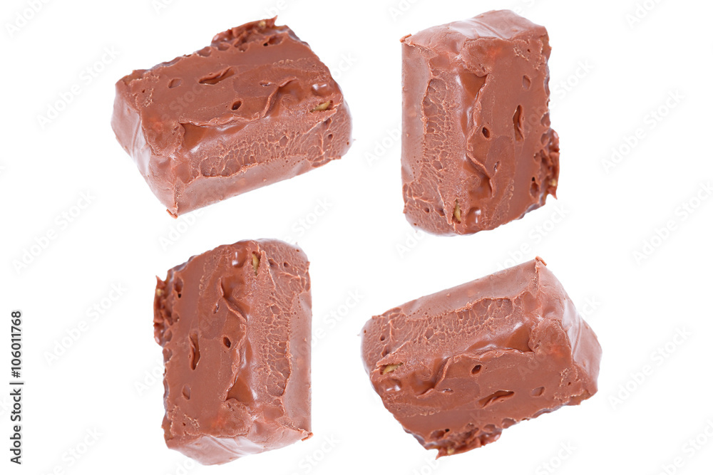 Four pieces of chocolate isolated on white Four pieces of chocolate isolated on white