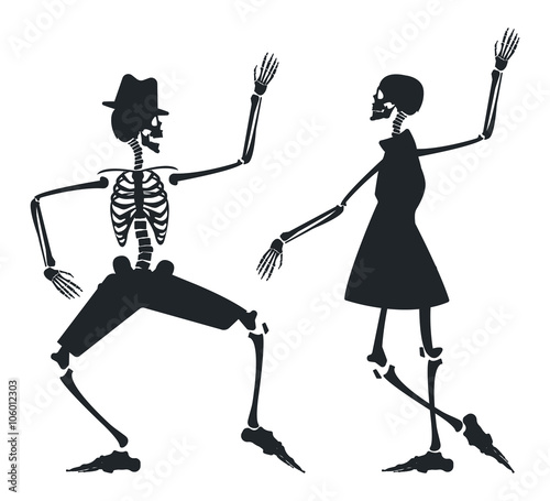 Vector image with couple silhouette of skeleton