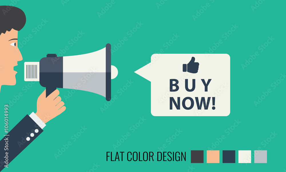 Hand holding megaphone - Buy now. Man face profile Hand holding megaphone - Buy now. Man face profile