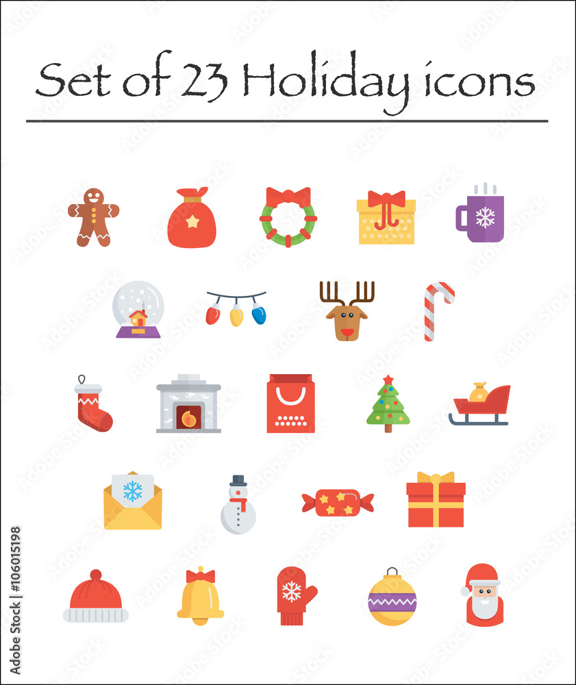 Set of 23 holiday icons isolated on white