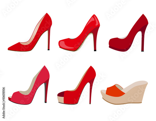 vector set of red realistic women shoes