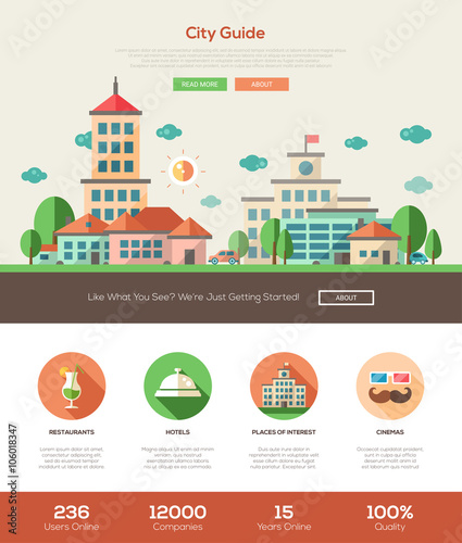 City guide website header banner with webdesign elements