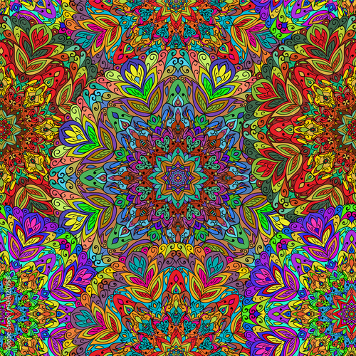 Seamless pattern with colored mandala. 